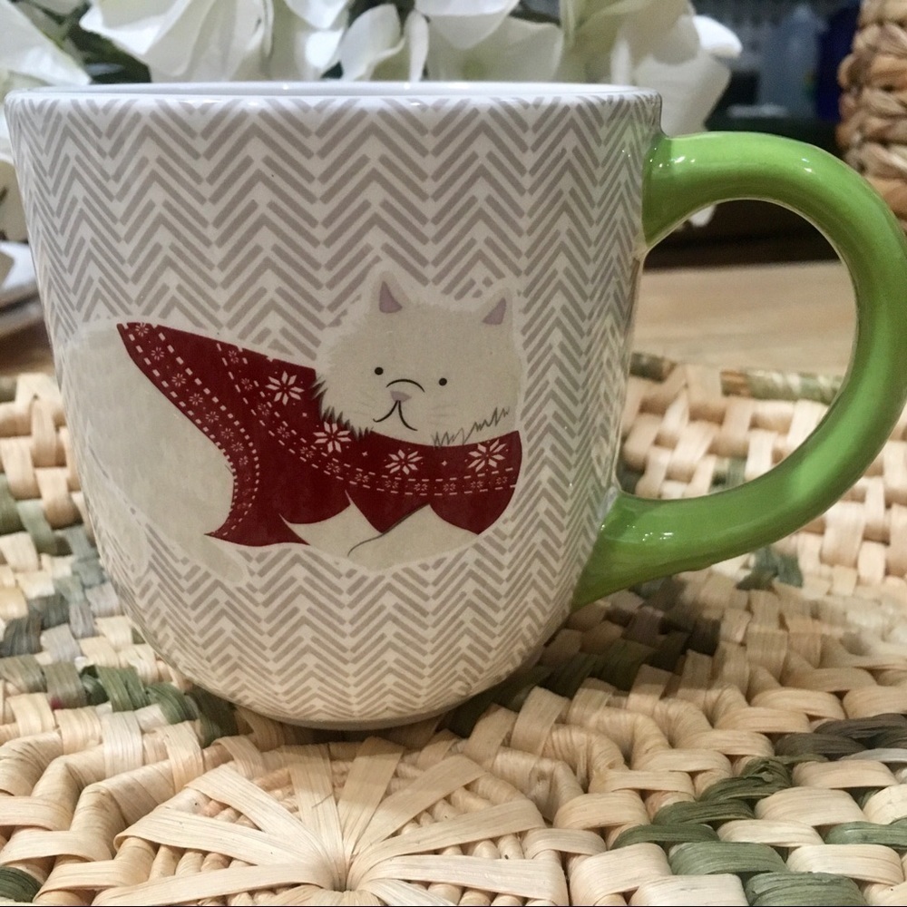 Cat in sweater world Market Christmas mug. Large